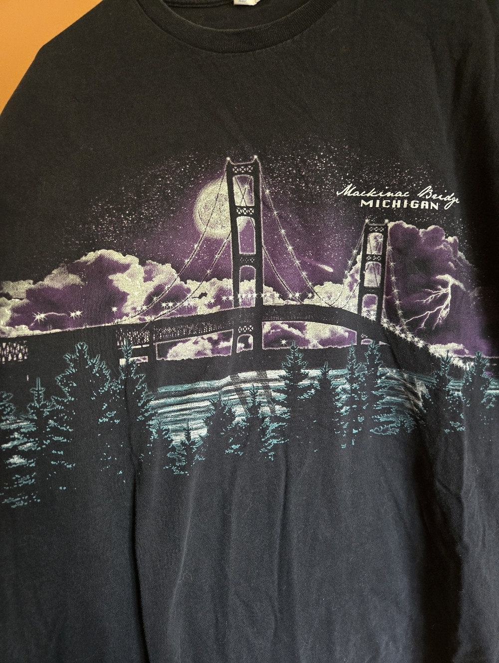 Mackinac Bridge Michigan Wrap Around Graphic Tee PTP=25.25"